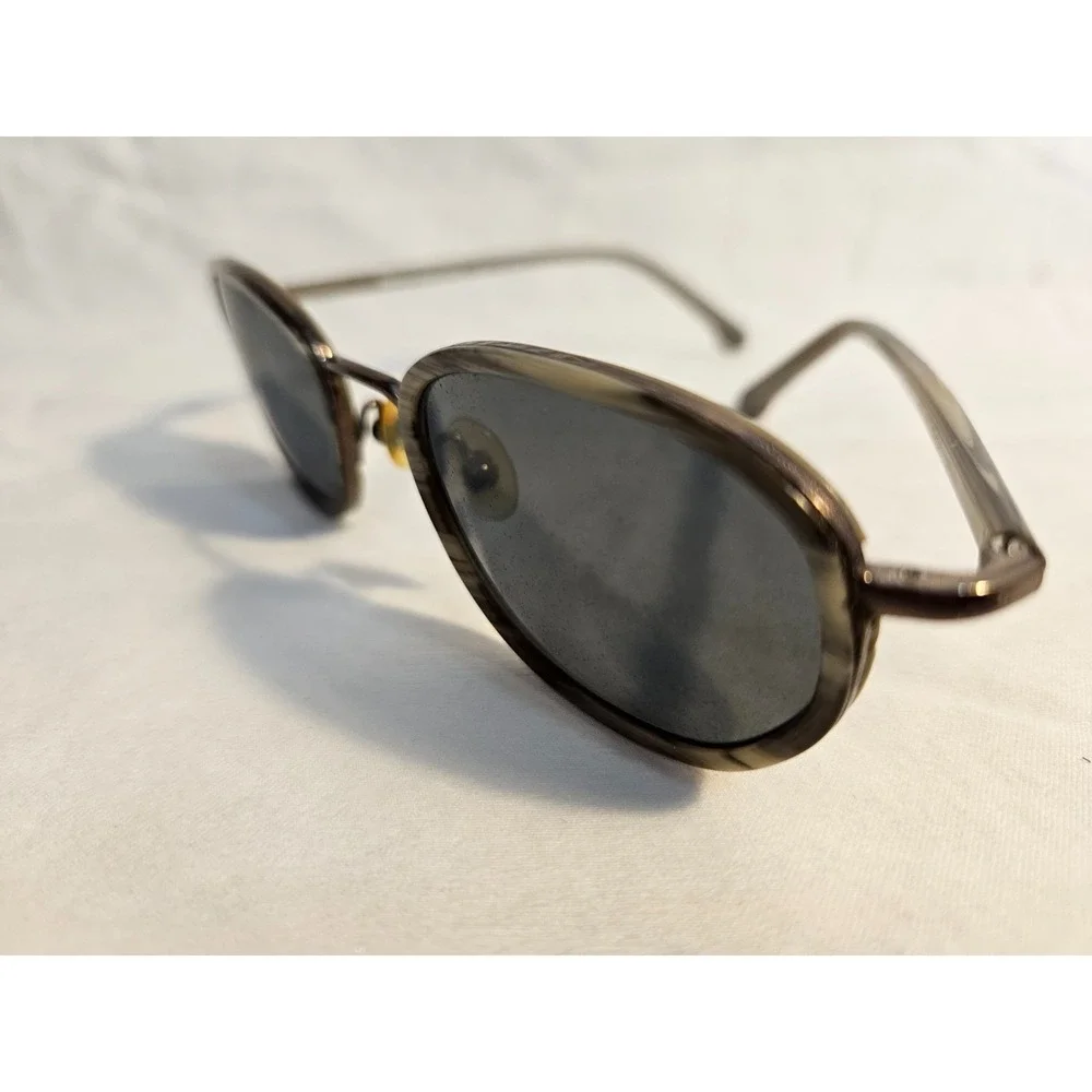 Brooks Brothers Womens Oval Sunglasses Grey Brown Woodgrain‎ Pattern M CE